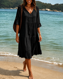 Lorraine - Schickes Midikleid mit V-Ausschnitt – Schwarz