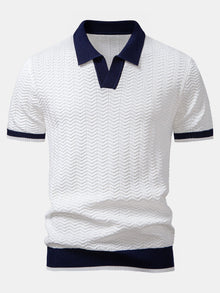 Arleno - Strukturiertes Strickpoloshirt mit V-Ausschnitt – Weiß