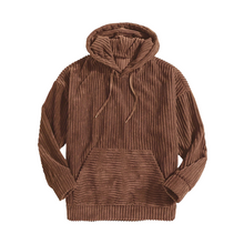 Strukturierter Cord-Kapuzenpullover mit Kängurutasche für Männer – Braun