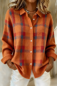 Damen Karo Strickjacke – Orange