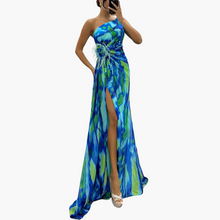 Vibrantes Maxi-Kleid für Frauen - Farbenfrohes Design – Blau