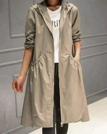 Lange Regenjacke für Damen | Mit Kapuze – Beige