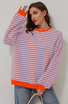 Mana | Gestreifter Oversize-Pullover – Orange & Blau