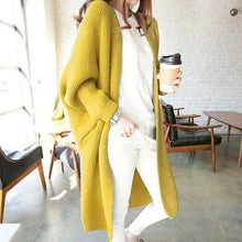 Damen Oversized Strickcardigan – Weicher, Langer Cardigan in Blau und Gelb – Bequemer Offener Grobstrick für Herbst & Winter – Gelb