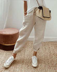 Colene - Modische lässige Leinenhose – Beige