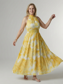 Sylin | Gathered Halter Midi Kleid – Gelb