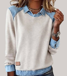 Ravit - Denim Strickoberteil Mit Langen Ärmeln – Beige