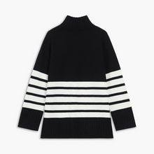 Warmer Gestreifter Strickpullover Mit Kragen Für Damen | Ideal für den Winter – Schwarz