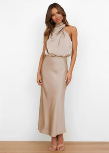 Marley - Elegantes Abendkleid aus Satin für Damen – Aprikose