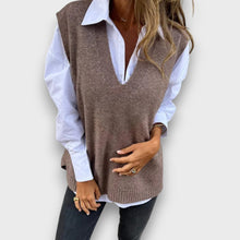 Lamielle – Strick-Weste mit V-Ausschnitt in Camel – Braun