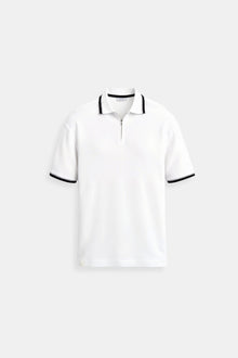 Klassisches Poloshirt mit Reißverschluss und Kontrastdetails – Weiß
