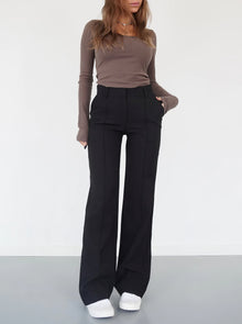 Damen Gerades Bein Chino Hose – Schwarz