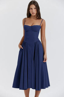 Cheri - rückenfreies Midi-Sling-Kleid für Damen – Blau