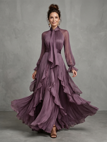 Demetria | Rüschendetail Maxikleid mit Bindeband – Lila
