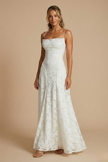 Damen Maxikleid mit Blumenmuster, ärmellos und taillierter Passform – Weiß