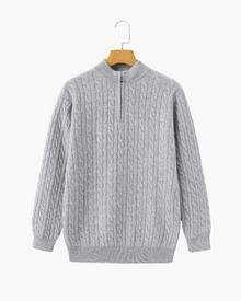 Roman | Chunky knit Herren Chasmere Pullover mit Kabelstrickmuster & Halb Reißverschluss Kragen – Grau