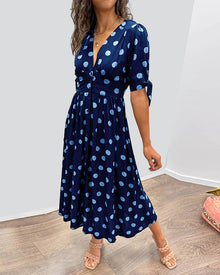 Penelope - Damen Midikleid mit Punkten – Marineblau