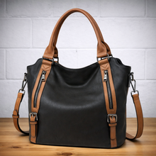 Damen Alltag Handtasche aus Kunstleder – Schwarz mit Braun