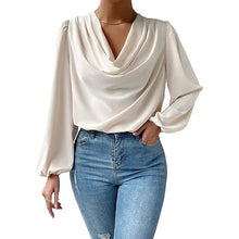 Elegante Bluse mit Wasserfallausschnitt | Fließend & Feminin | Luftige Ärmel – Beige