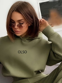 Lässiges Hoodie-Set Mit "Olso"-Print Und Jogginghose Mit Elastischem Bund Für Damen | Ideal für Outdoor-Aktivitäten – Grün
