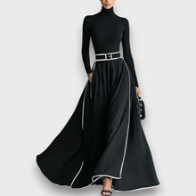 Marceline – Schwarzes Maxikleid mit weißen Nähten – Schwarz