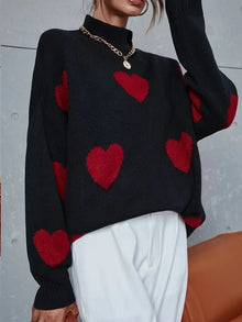 Hers | Herz-Muster Rollkragenpullover Damen – Lässig & Stylisch – Schwarz