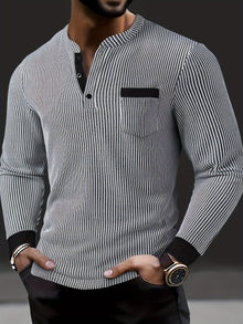 Deegan - Langärmliges Henley Hemd Mit Strukturiertem Gestreiftem Kragen – Weiß