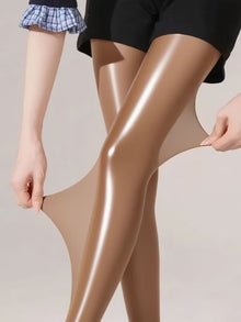 Bekah – Hochglänzende Stretch Strumpfhose Mit Fußteil – Kaffee