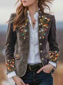 Anisaa – Elegante Jacke Mit Stehkragen – Dunkelgrau