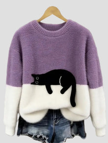 Luna | Damenpullover mit Katzenmotiv – Lila