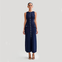 Imane | Langes ärmelloses Kleid mit Knöpfen – Blau