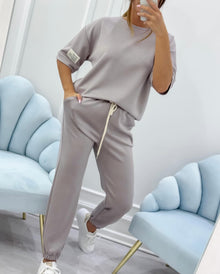 Damen Relaxed Outfit: Set aus solidem Oberteil und Hose – Grau