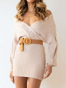 Marisol  | Überschnittener Ausschnitt Kleid – Beige