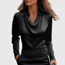 Emma | Damen Wasserfallkragen Langarm Top – Schwarz
