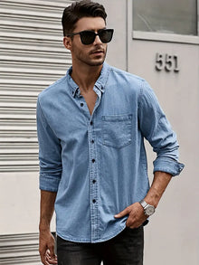 Daniel | Lässiges Langärmelig Denim-Hemd im klassischen Look – Hellblau