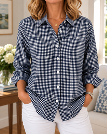 Colien – Langärmliges Gingham-Hemd mit Knöpfen – Marineblau