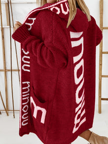 Stilvolle Kapuzen Strickjacke Mit Print Für Damen | Perfekt für Alltag – Rot