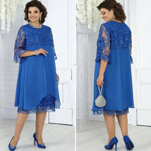 Frauen Rundhals Besticktes Patchwork Kleid – Blau