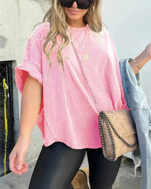 Oversize-Shirt mit Nieten | Rundhals | Urbaner Look – Rosa