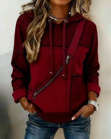 Soniya – Hoodie im Color-Block Schau mit Diagonalstreifen – Burgund
