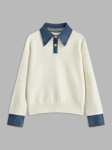 Damen 2 in 1 Pullover mit Reverskragen – Weiß