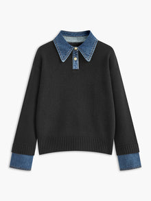 Damen 2 in 1 Pullover mit Reverskragen – Schwarz