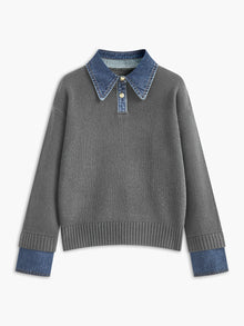 Damen 2 in 1 Pullover mit Reverskragen – Hellgrau