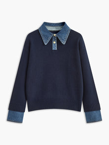 Damen 2 in 1 Pullover mit Reverskragen – Marineblau