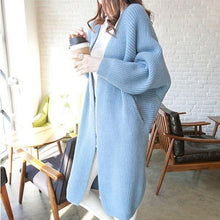 Damen Oversized Strickcardigan – Weicher, Langer Cardigan in Blau und Gelb – Bequemer Offener Grobstrick für Herbst & Winter – Hellblau