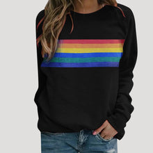 Veronika | Damen Frühlings Freizeit-Sweatshirt mit Regenbogenstreifen – Schwarz