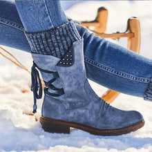 Warme Damen Winterstiefel – Gefütterte Stiefel mit Schnür- und Nieten-Details, ideal für kalte Wintertage – Blau