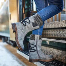 Warme Damen Winterstiefel – Gefütterte Stiefel mit Schnür- und Nieten-Details, ideal für kalte Wintertage – Grau