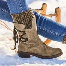 Warme Damen Winterstiefel – Gefütterte Stiefel mit Schnür- und Nieten-Details, ideal für kalte Wintertage – Braun
