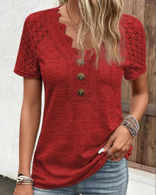Specas  | Woman T-Shirt mit kurzen Ärmeln und Spitze – Rot